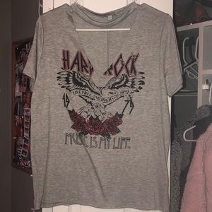 band tee with cut out v neck